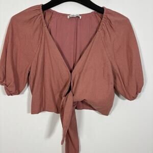 Abercrombie & Fitch Tie Front Cropped‎ Top Small Coral Peasant Boho Milk Maid